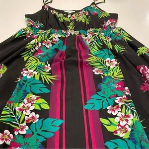 Old Navy Tropical Maternity Midi Dress Medium Hawaiian Floral Print Boho Black